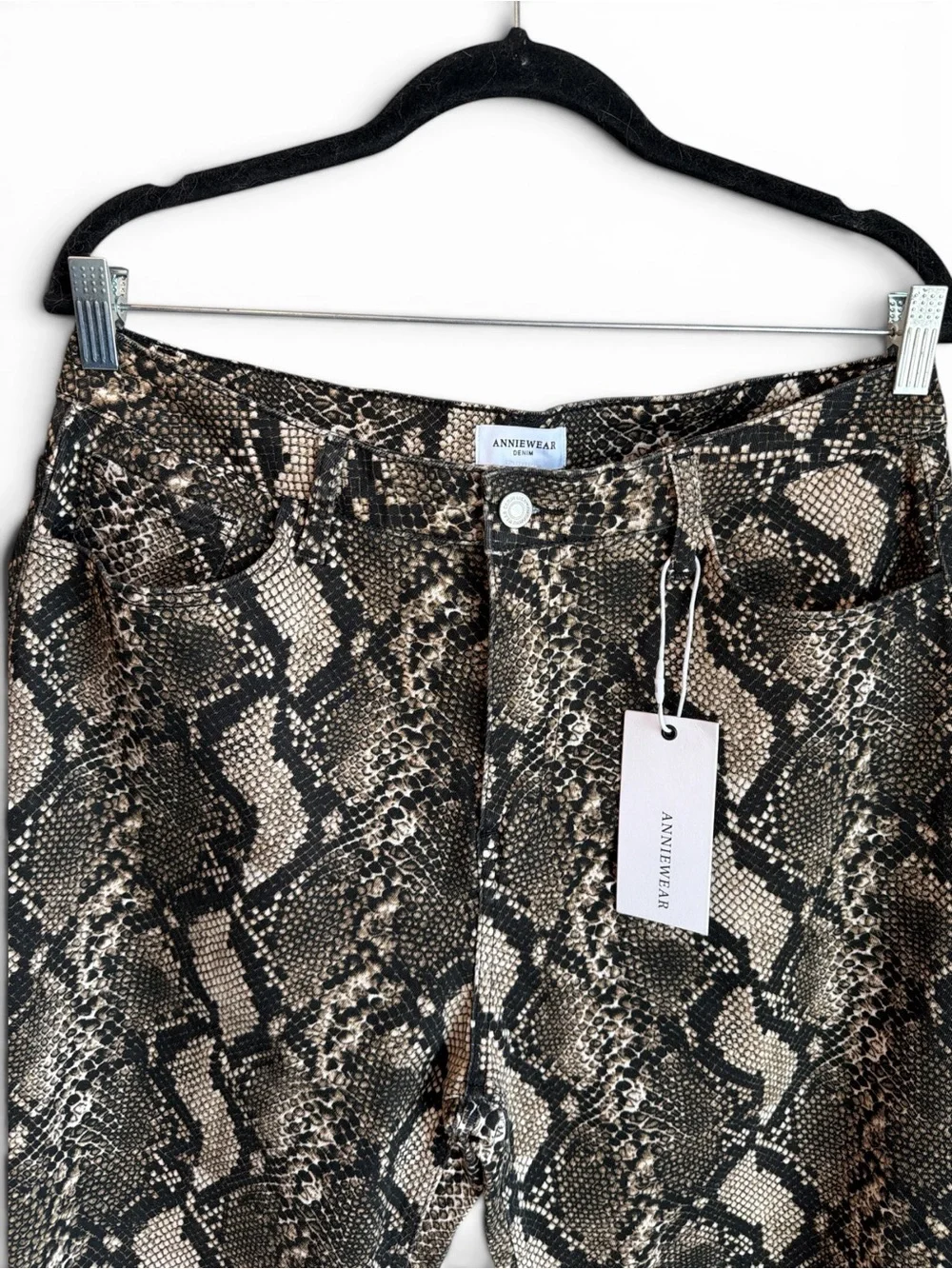 Anniewear Barrel Snake Print Pants Size XL Black Brown High Rise Cropped NEW - Picture 5 of 13